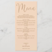 Zachte perzik kalligrafie script bruiloft menu (Voorkant)