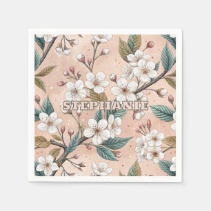 Zachte Perzik Sakura Tak Botanisch Patroon Servet