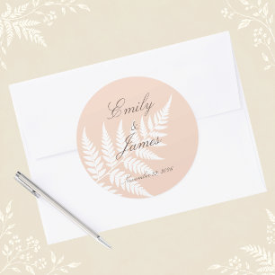 Zachte Perzik Witte Varens Elegante Trouwdag Ronde Sticker