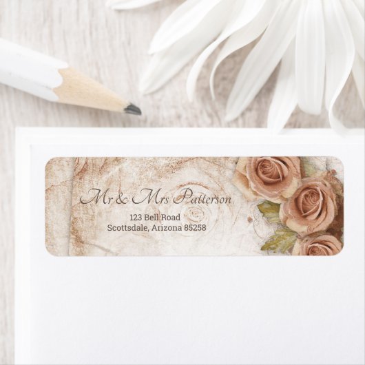 Zachte perzikkleurige Rozen Retouradres Etiket (Insitu)