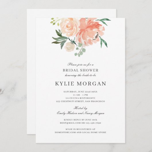 Zachte perzikkleurige Waterverf Florenz Vrijgezell Kaart (Voorkant / Achterkant)