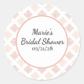 Zachte Perzikroze Damast Ronde Sticker (Voorkant)