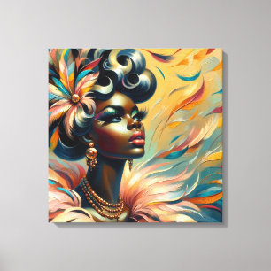 Zachte Pin-Up African Woman Feathers jaren 1960 Canvas Afdruk