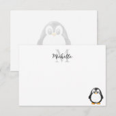 Zachte Pinguïn Cartoon Aangepaste Monogram Notitiekaartje (Voorkant / Achterkant)