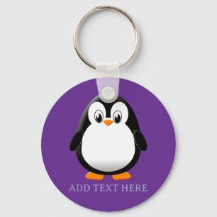 Zachte Pinguïn Cartoon Aangepaste Paars Sleutelhanger