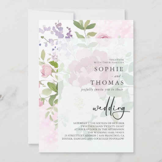 Zachte pioenen elegante bruiloft kaart (Voorkant)