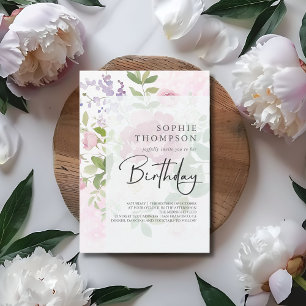 Zachte pioenen elegante verjaardag kaart