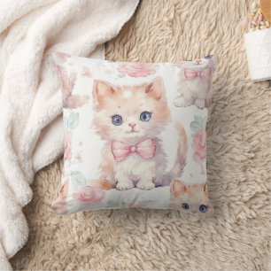 Zachte Pluizige Kittens met Roze Rozen Kussen