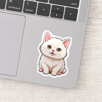 Zachte Pluizige Witte Kat Sticker - Kawaii Estheti