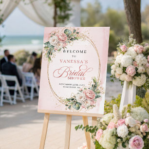 Zachte Poeder Roze Bloemige Eucalyptus Gouden Welk Poster