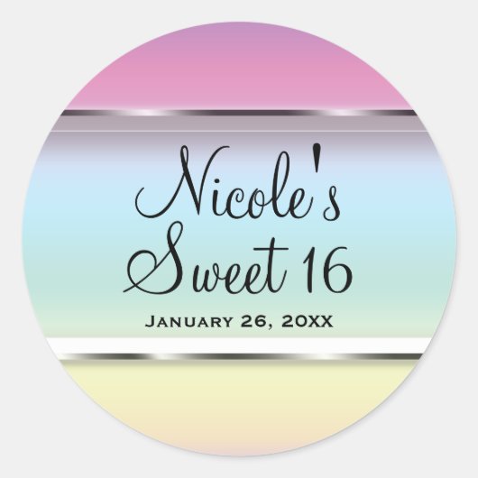 Zachte Regenboog Pastel Parel Bruiloft Party Favor Ronde Sticker (Voorkant)