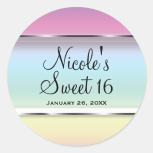 Zachte Regenboog Pastel Parel Trouwfeest Favoriet Ronde Sticker