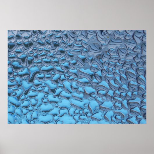Zachte regendruppels op blauw glas poster (Voorkant)