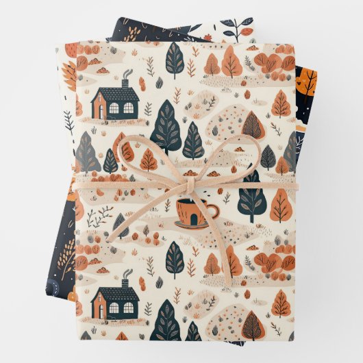 Zachte Retro Herfst Patroon Inpakpapier Vel (In situ)