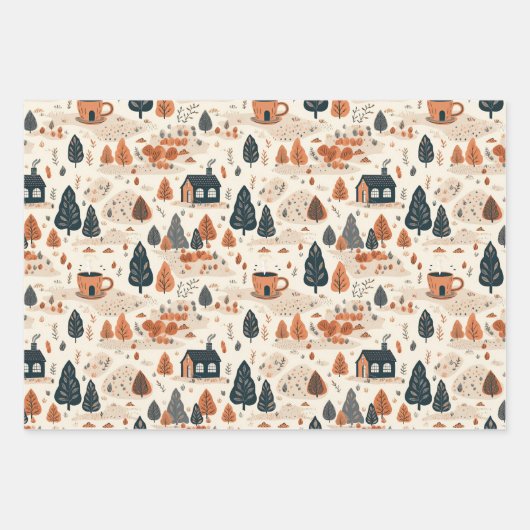 Zachte Retro Herfst Patroon Inpakpapier Vel (Voorkant)