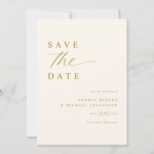Zachte romantische crème en gouden bruiloft save the date (Voorkant)