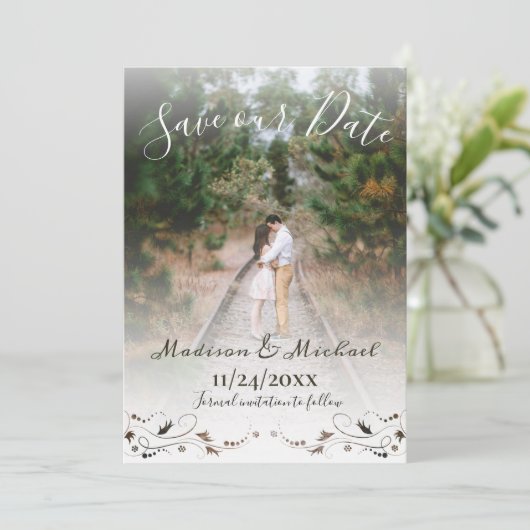 Zachte Romantische foto bespaart de datum aankondi Kaart (Staand voorkant)