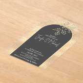 Zachte romantische gouden confetti bloemen acryl uitnodigingen (Laagn)