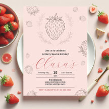 Zachte Roze Aardbei Minimaliste Geboortedag Party