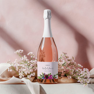 Zachte Roze Aquarel Bloemendranklabelset Sparkling Wijnetiket