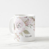 Zachte Roze Aquarel Elegante Bloemrijke Chic Bloem Koffiemok (Voorkant links)