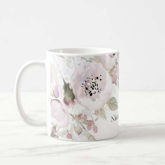 Zachte Roze Aquarel Elegante Bloemrijke Chic Bloem Koffiemok (Links)
