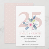 ZACHTE ROZE BLAUWE FLORALE 25E JUBILEUM ELK JAAR KAART (Voorkant / Achterkant)