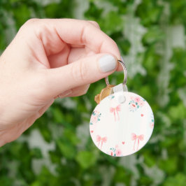 Zachte Roze Bloem- en Lintpatroon – Schattig Roman Sleutelhanger