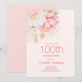 Zachte roze bloemen 100e verjaardag kaart (Voorkant / Achterkant)