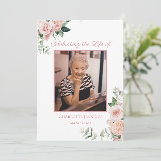 Zachte roze Bloemen Begrafenis Gedenkteken Orde va Programma (Staand voorkant)