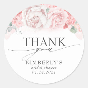 Zachte Roze Bloemen Elegante Dank Je Ronde Sticker