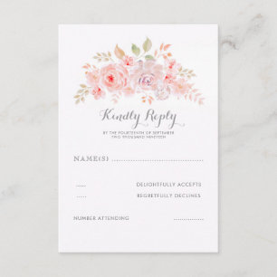 Zachte roze bloemen Elegante moderne bruiloft RSVP Kaartje