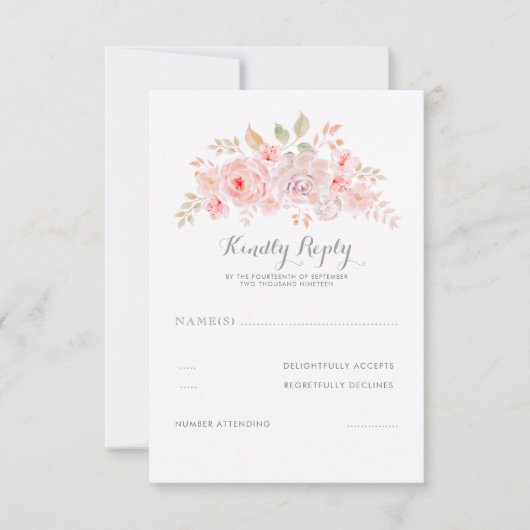 Zachte roze bloemen Elegante moderne bruiloft RSVP Kaartje (Voorkant)