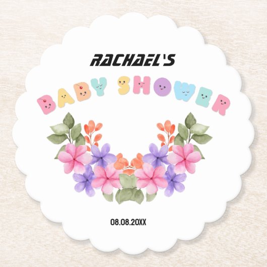 Zachte Roze Bloemen Meisje Baby Shower Kartonnen Onderzetters (Voorkant)