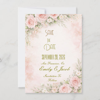 Zachte Roze Bloemen Plat Kaart Save The Date