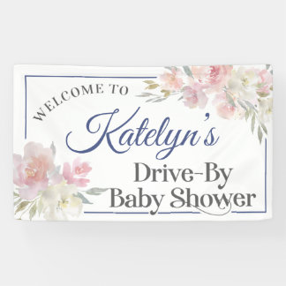 Zachte roze bloemen rijden op Baby shower banner