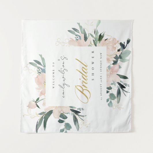 ZACHTE ROZE BLOEMEN WATERVERF BRUIDSSHOWER WELKOM WANDKLEED (Voorkant)