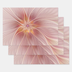 Zachte Roze Bloemige Droom Abstracte Fractale Kuns Inpakpapier Vel