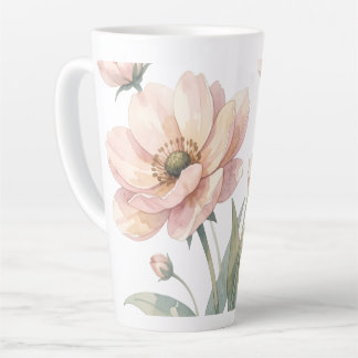 Zachte Roze Bloemige Watercolor Boeket Kunst Latte Mok