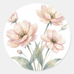 Zachte Roze Bloemige Waterverf Boeket Kunst Ronde Sticker
