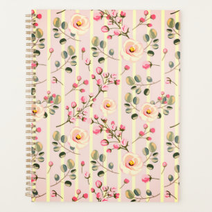 Zachte Roze Bloemstreep Patroon Planner