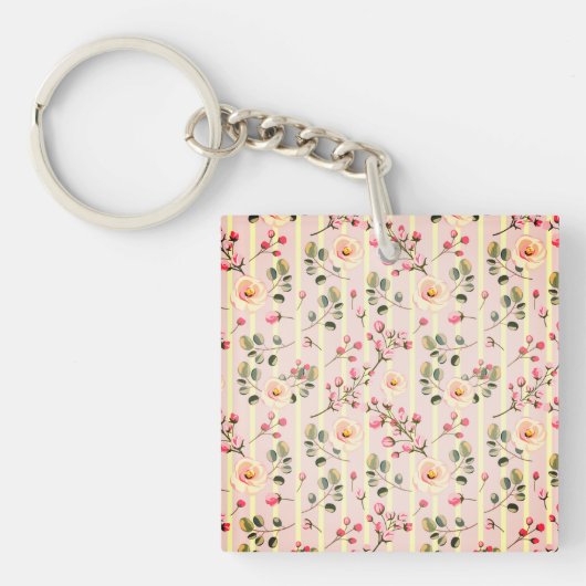 Zachte Roze Bloemstreep Patroon Sleutelhanger (voorkant)