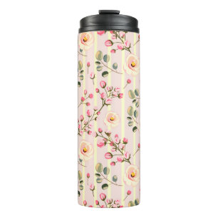 Zachte Roze Bloemstreep Patroon Thermosbeker