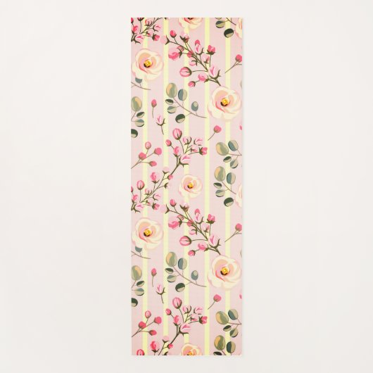 Zachte Roze Bloemstreep Patroon Yogamat (Voorkant)