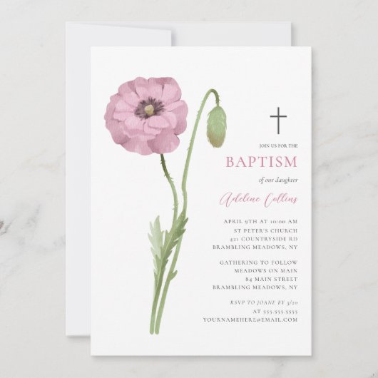 Zachte Roze Bloesem Bloesem Elegant Script Doop Kaart (Voorkant)