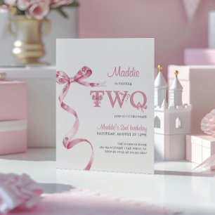 Zachte Roze Boog Tweede Verjaardag Meisje Kaart