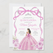 Zachte Roze Bow Prinses Zilveren Kroon Quinceañera Kaart (Voorkant)