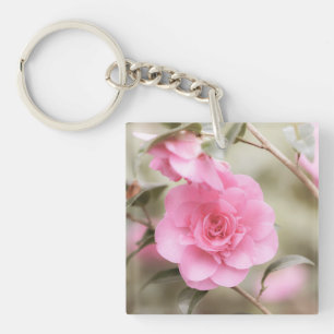 Zachte roze Camellia bloem Sleutelhanger