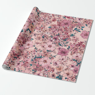 Zachte Roze Ditsy Bloem Pastel Boho 70s Vintage Cadeaupapier