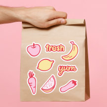 Zachte roze en gele fruit- en groentestickers set